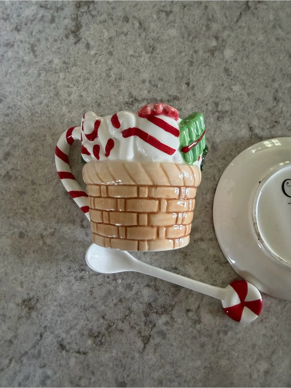 Corner Ruby holiday Christmas candy cane peppermint tea cup set - saucer & spoon